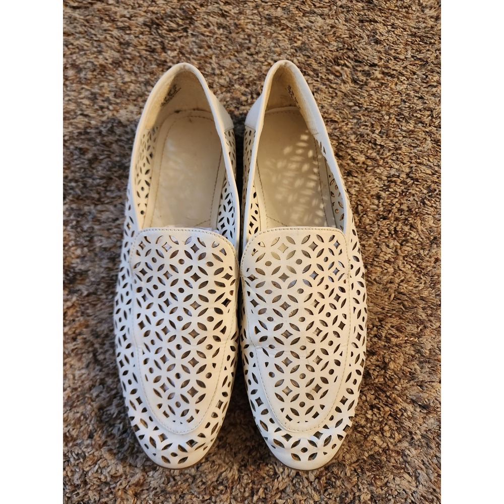 Franco Sarto Berta White Laser Cut Geometric Loafers Flats Womens 10M